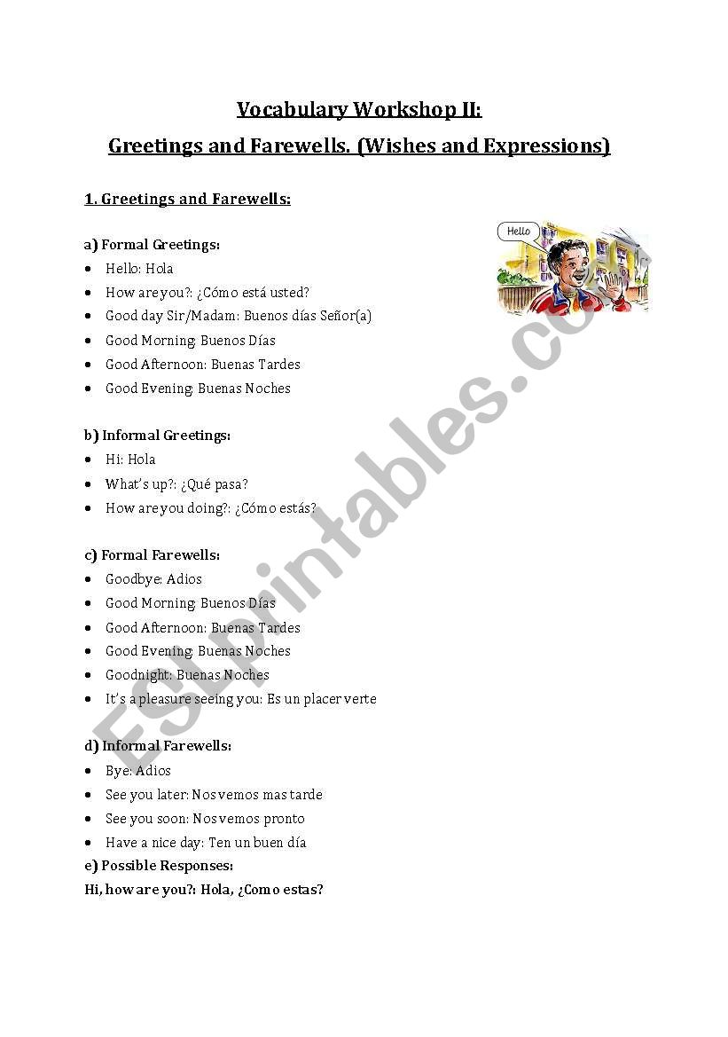 Vocabulay GREETINGS worksheet