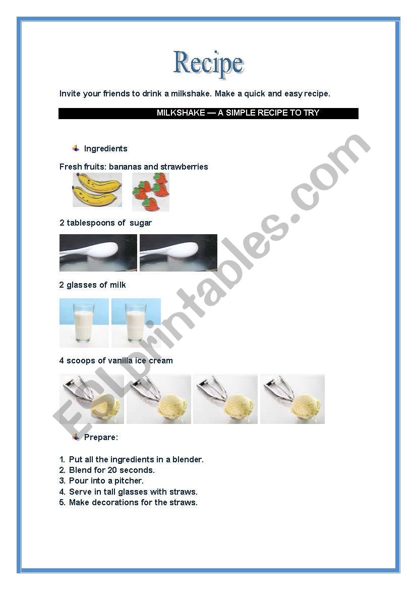 RECIPE worksheet