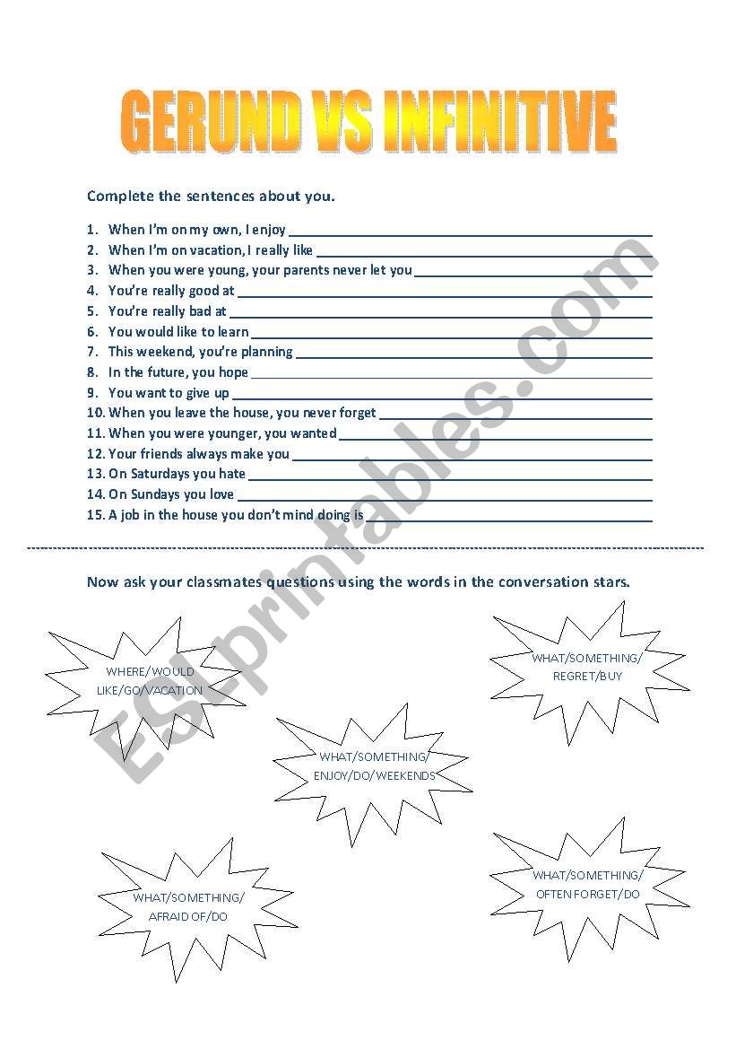 GERUND VS INFINITIVE worksheet