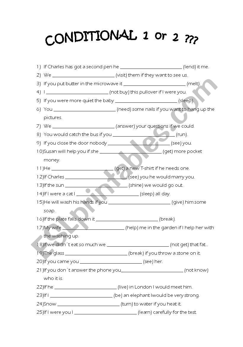 Conditional 1 or 2? worksheet
