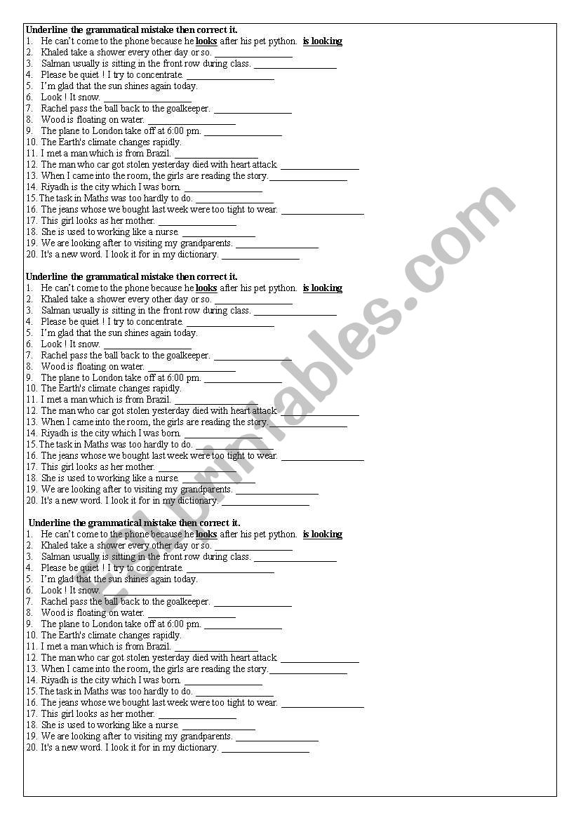 Grammar exercise worksheet