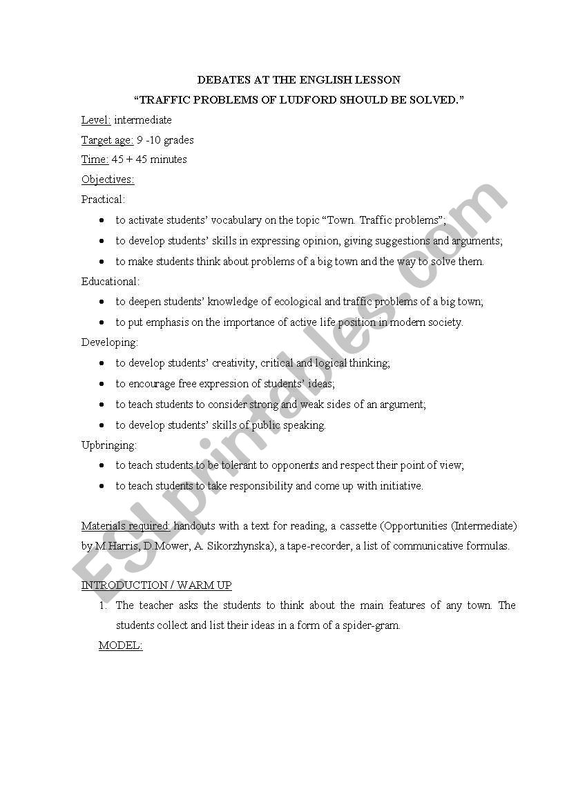 Traffic problems worksheet