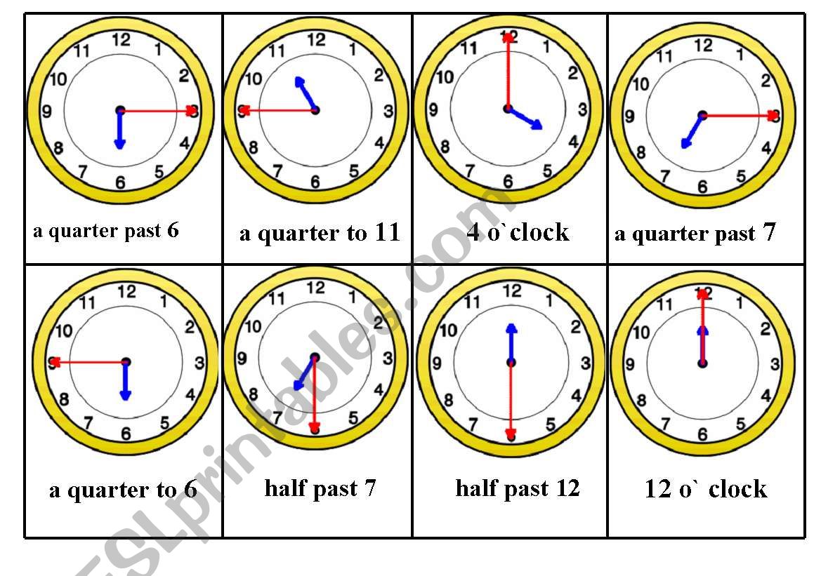 Telling Time Bingo Game. Card nr. 3/6