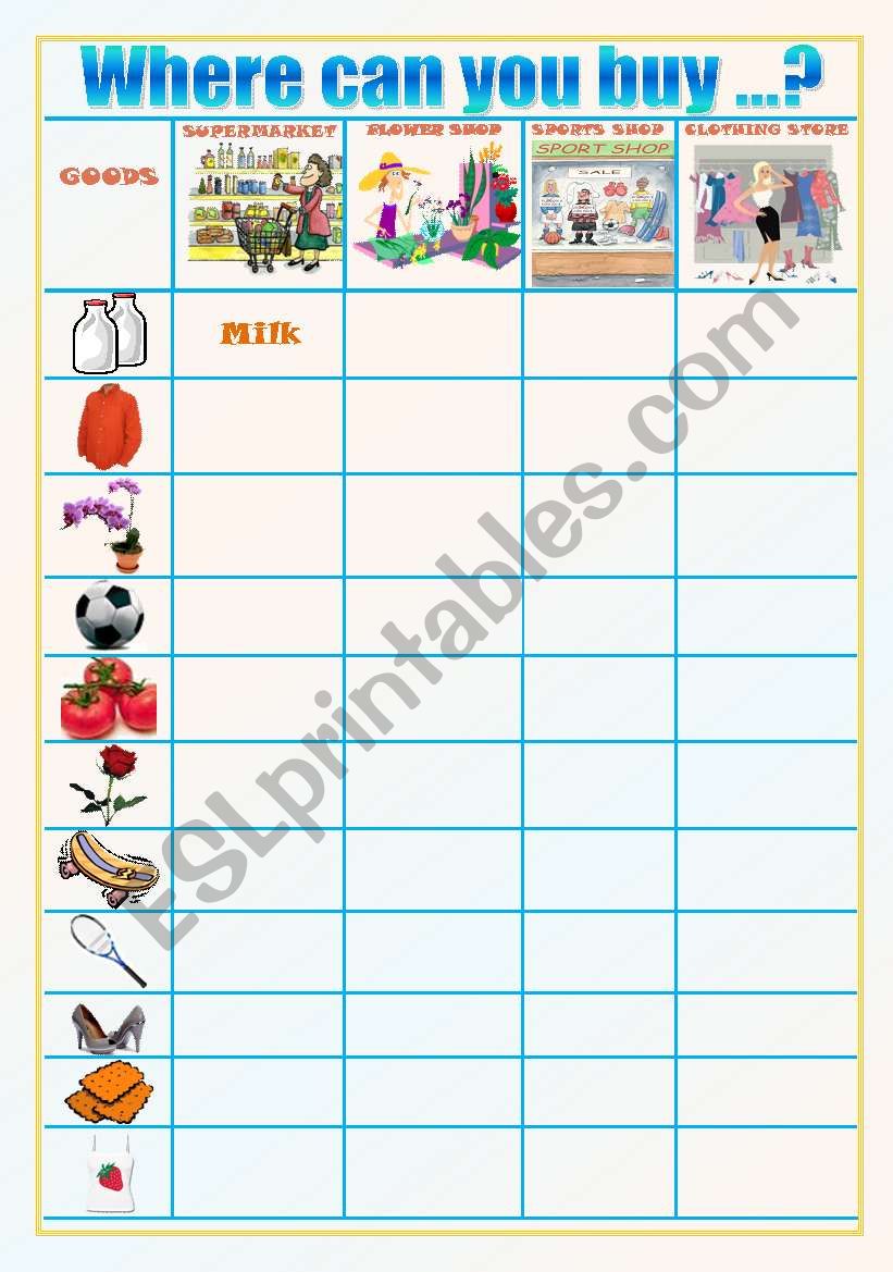 complete the table  worksheet