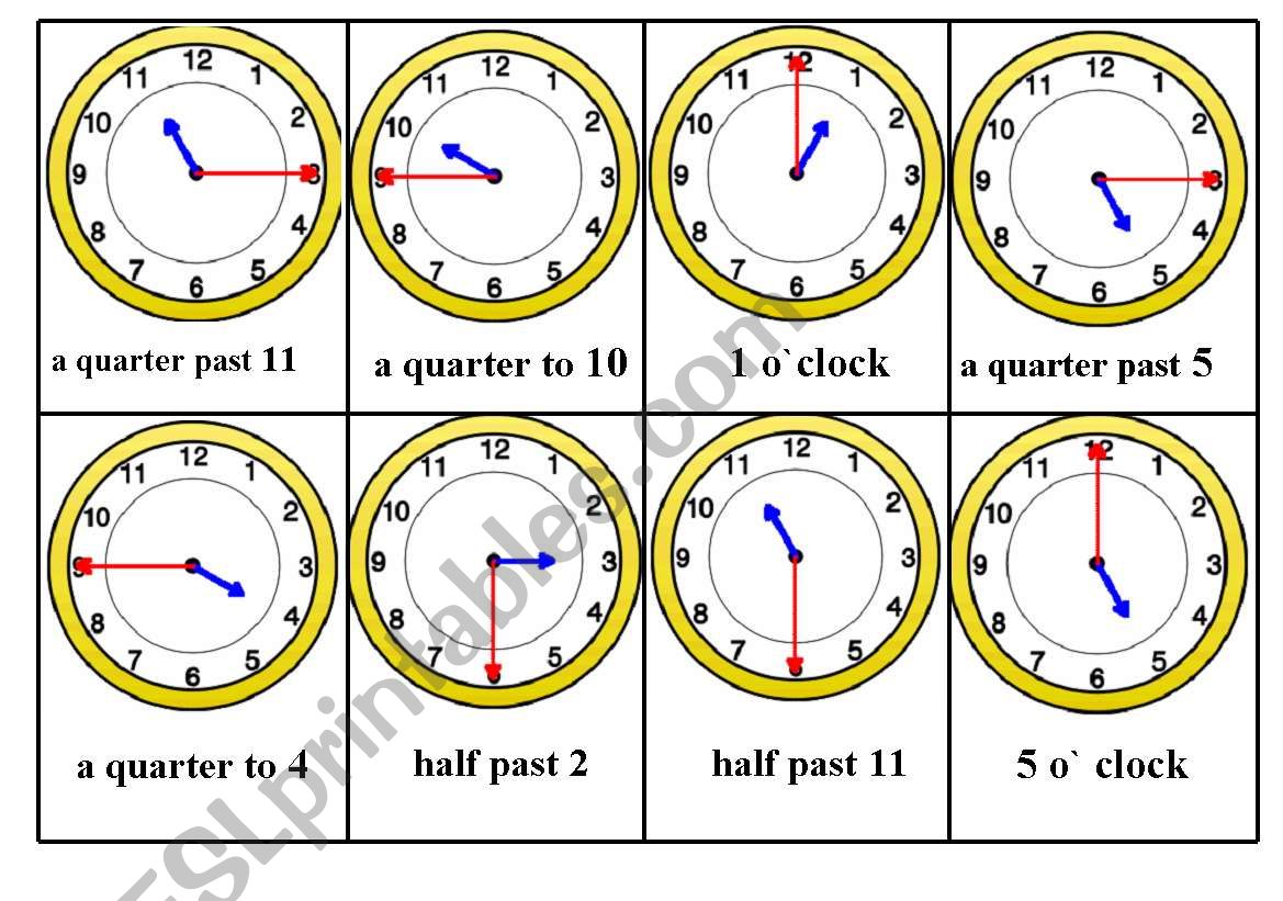 Telling Time Bingo Game. Card nr. 4/6