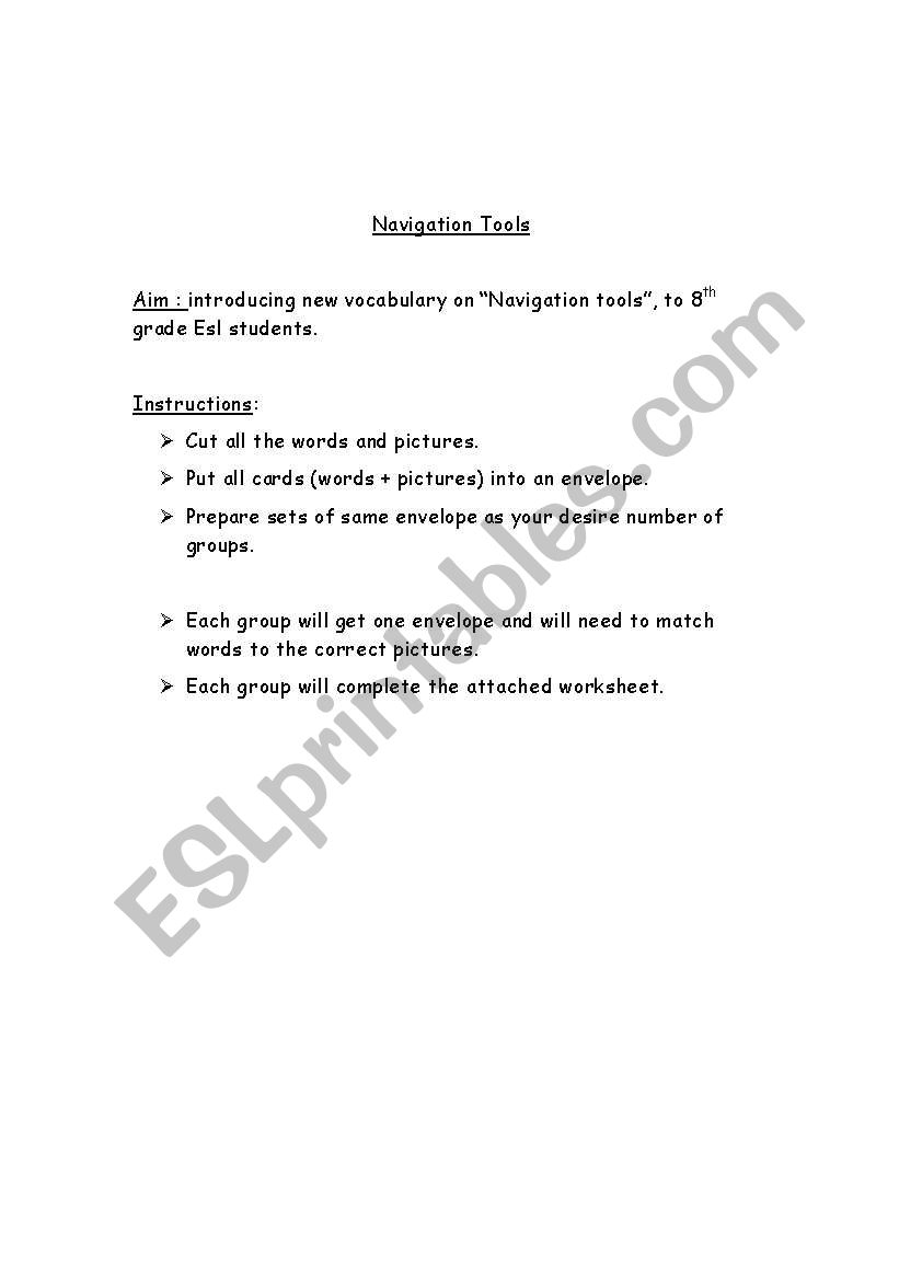 Navigation Tools worksheet