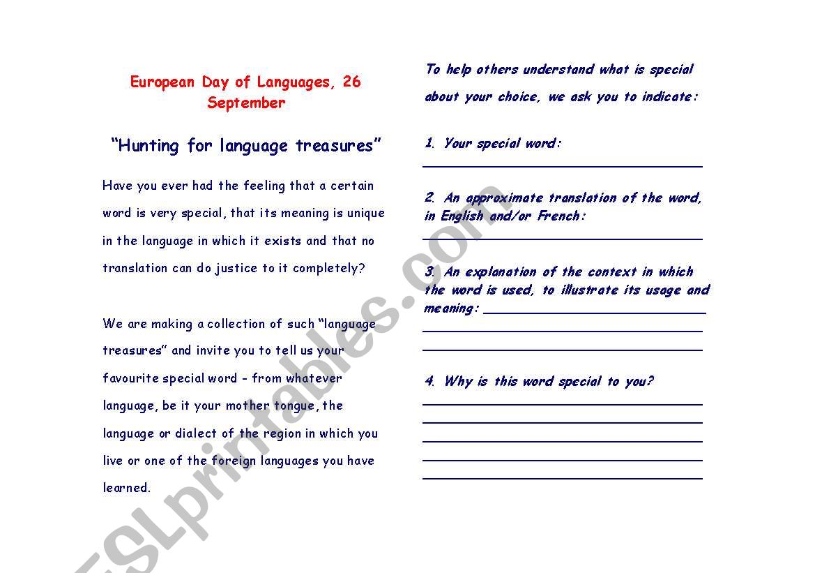 European Day of Languages worksheet