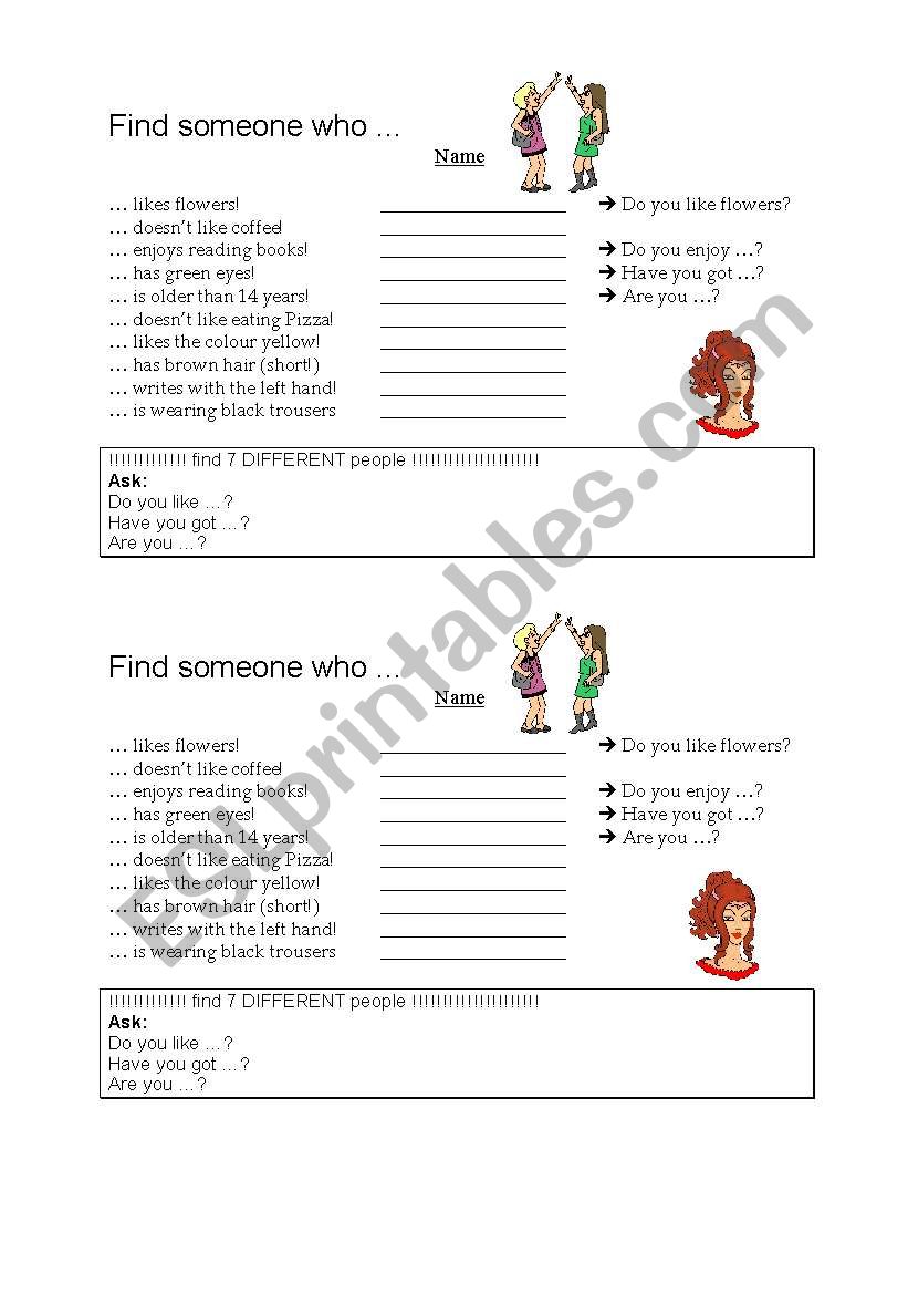 find someone who... worksheet