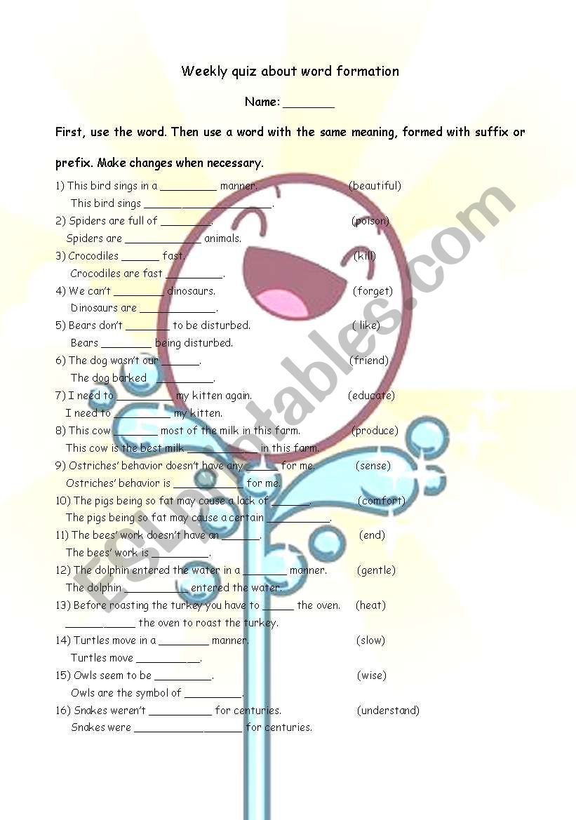 quiz about word formation worksheet