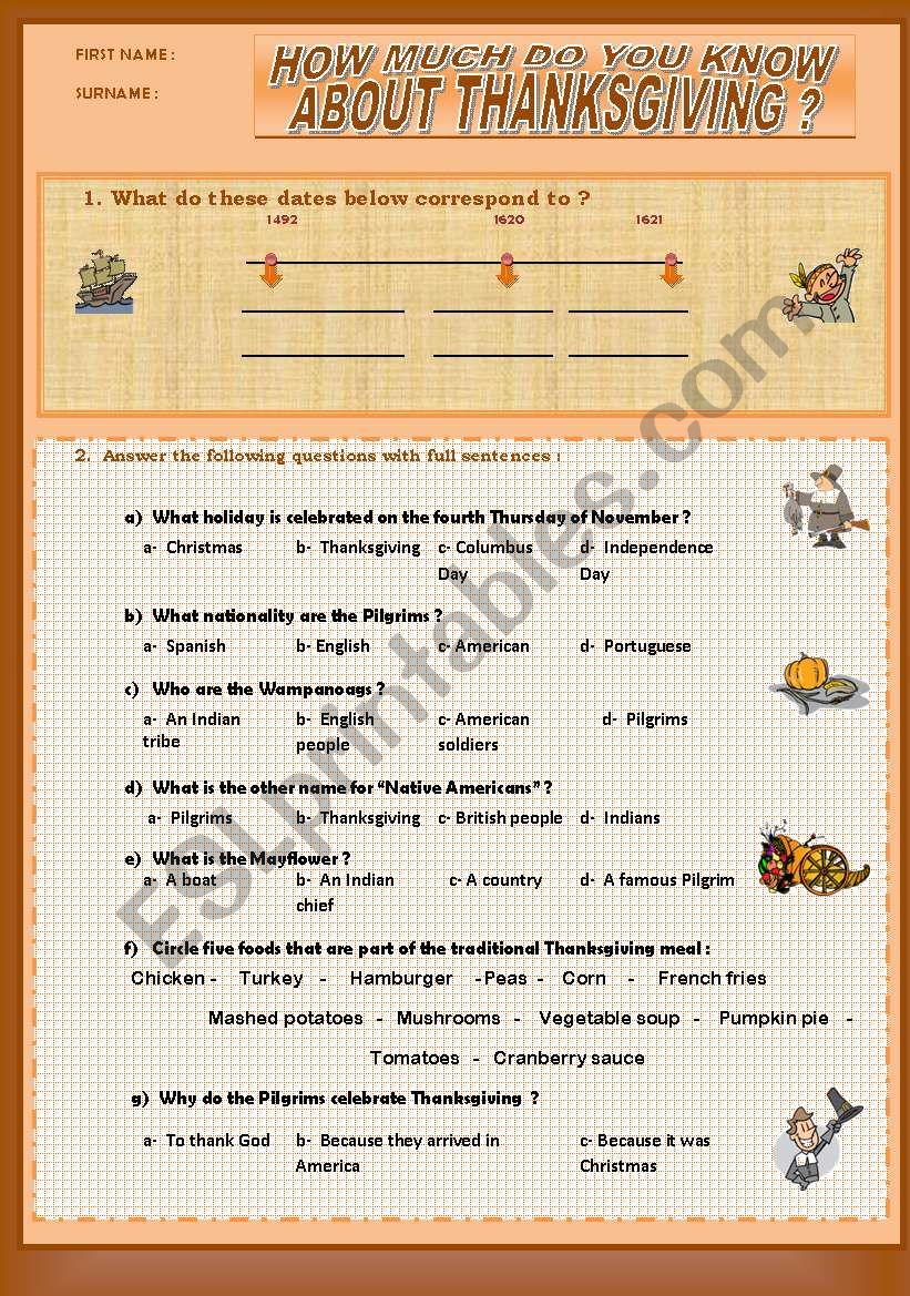 HOW MUCH DO YOU KNOW ABOUT THANKSGIVING - a quiz