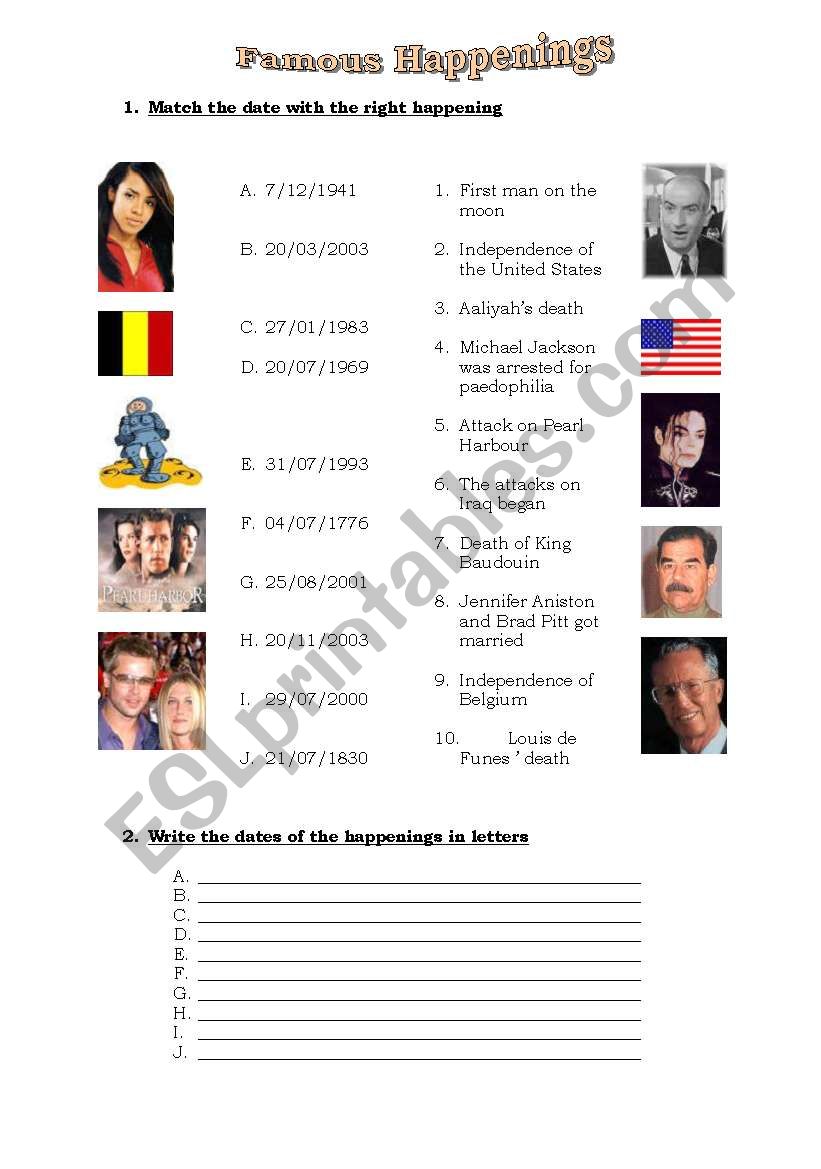 FAMOUS HAPPENINGS (BIOGRAPHY EXERCISE)