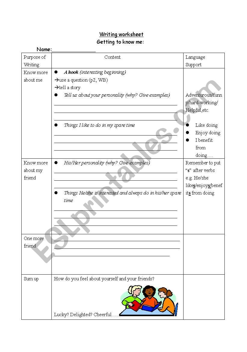 Scaffolding writing worksheet