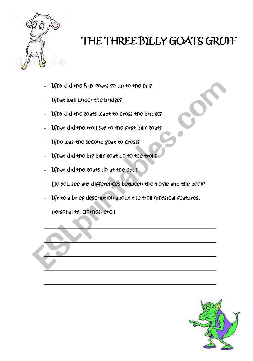 The three billy goats gruff worksheet