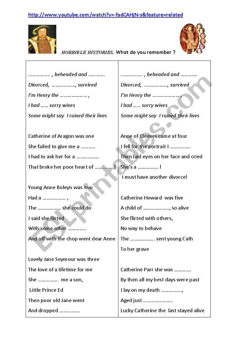 Henry VIII s wives  worksheet