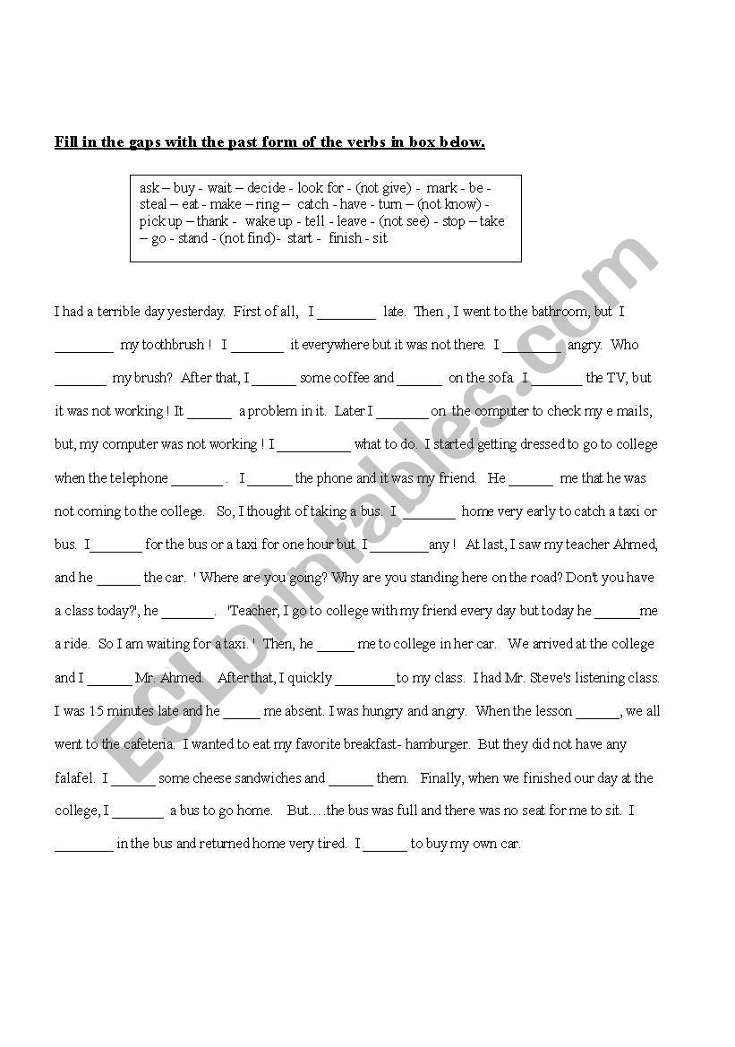 Past Simple _ Irregular Verbs worksheet