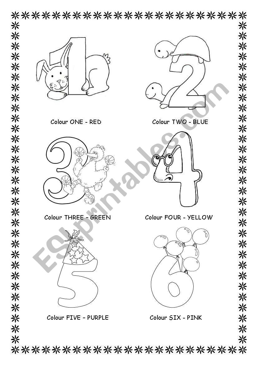 Colour the Numbers 1-6 worksheet