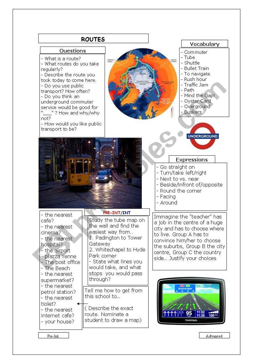 Routes ( Directions) worksheet