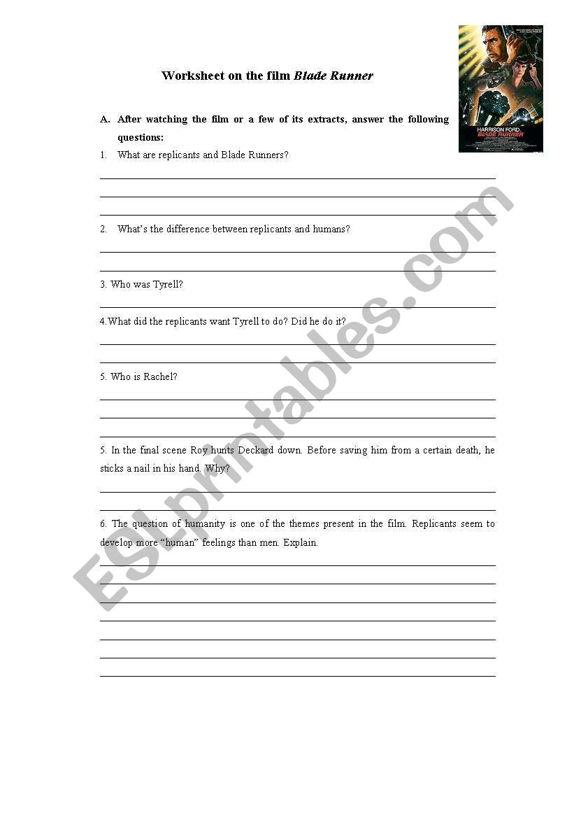 Blade Runner worksheet