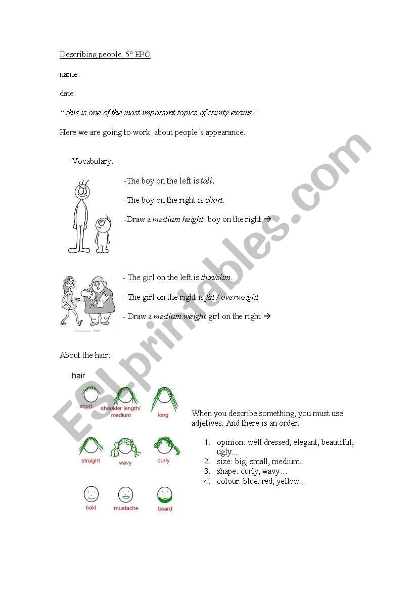 describing people worksheet