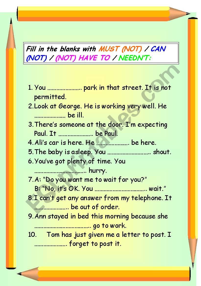 Mustn´t - Not have to - Cannot - Needn´t