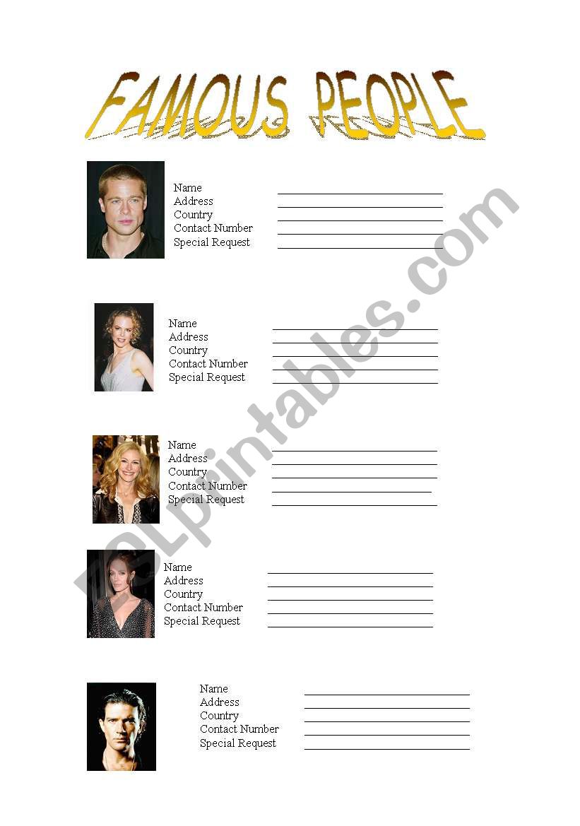 Famous people worksheet