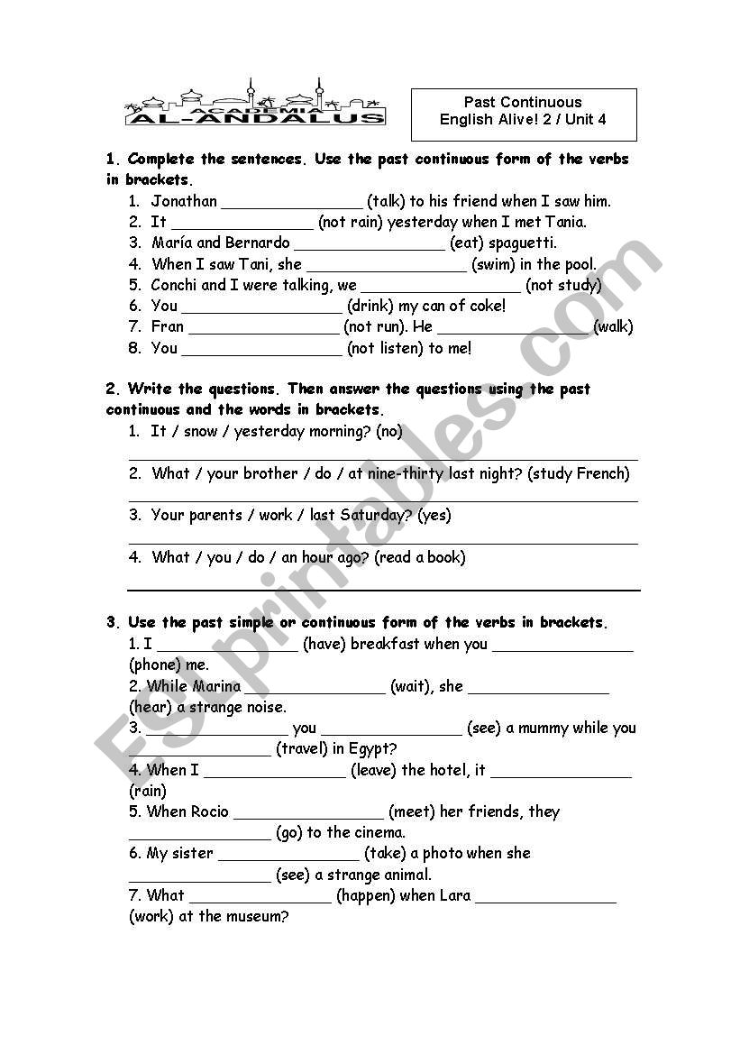 Past Simple past continuous worksheet