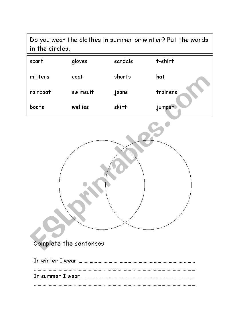 Summer and Winter Clothes worksheet