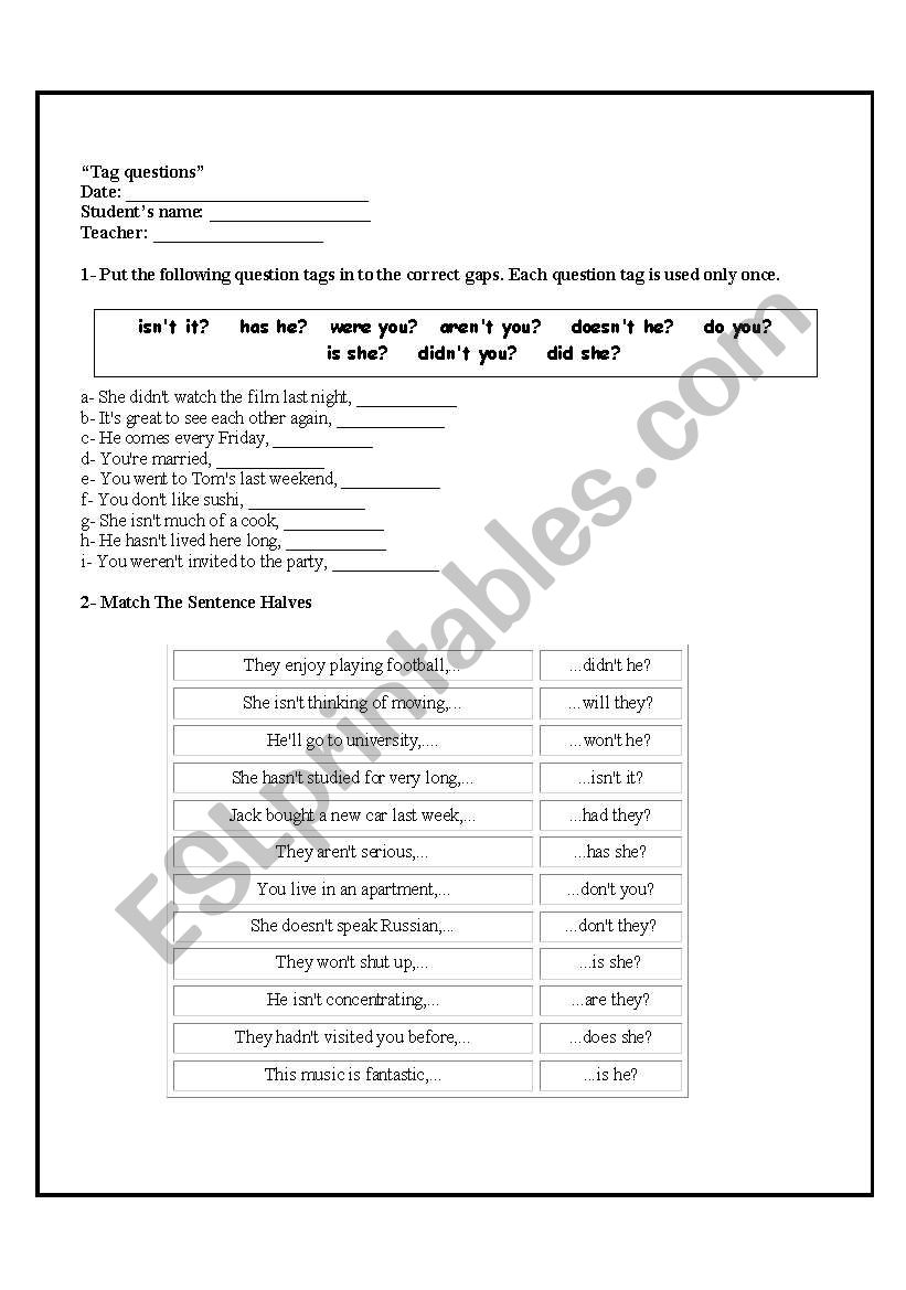 Tag Questions worksheet