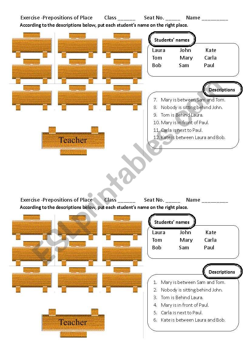 prepositions of place worksheet