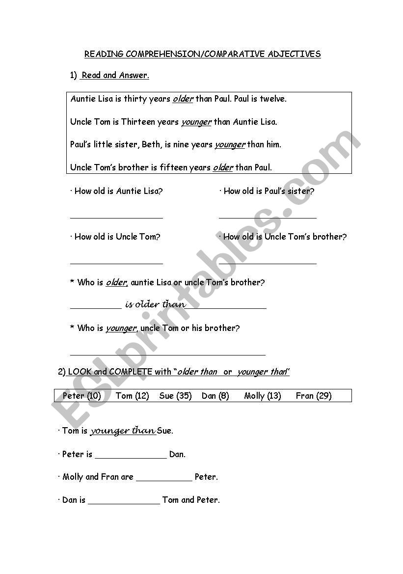 COMPARATIVE ADJECTIVES worksheet