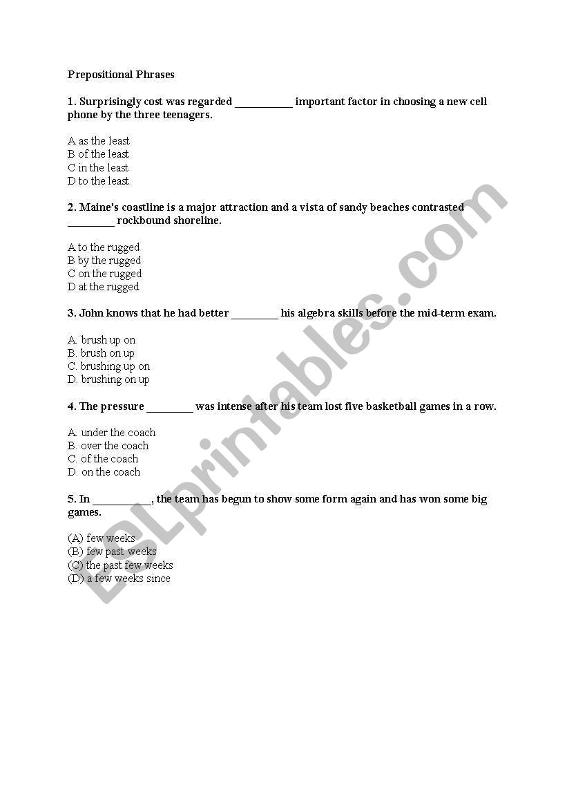 prepositional phrases worksheet