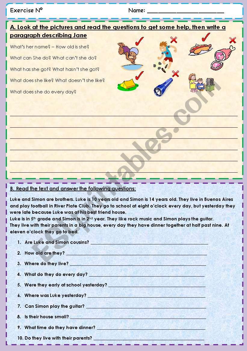 Simple Present Writing + Reading