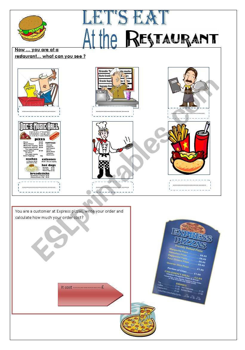 letÂ´s eat at the restaurant worksheet
