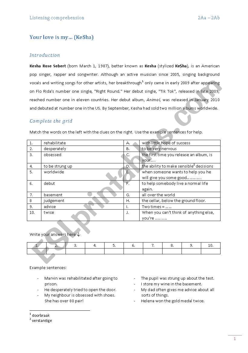 Listening comprehension worksheet