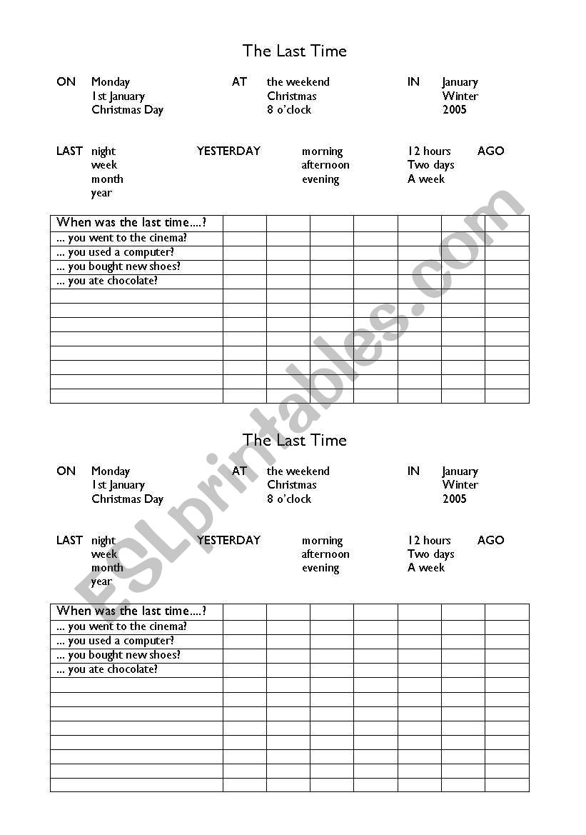 The Last Time worksheet