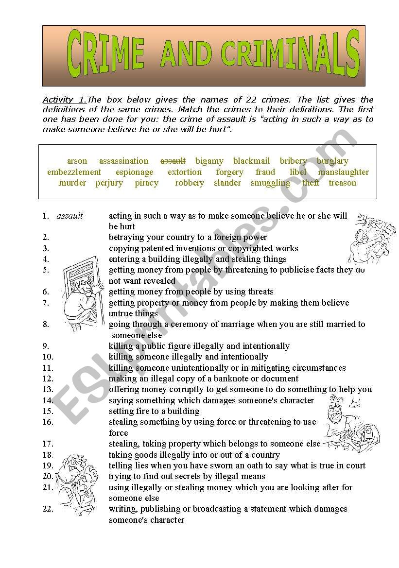 crime and criminals worksheet