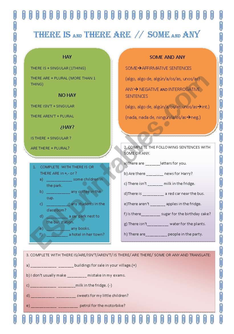  there is/are and some/ any worksheet