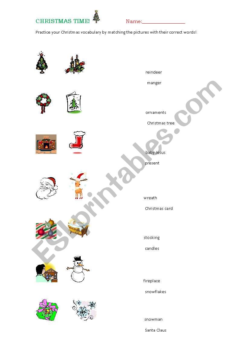Christmas time vocabulary worksheet