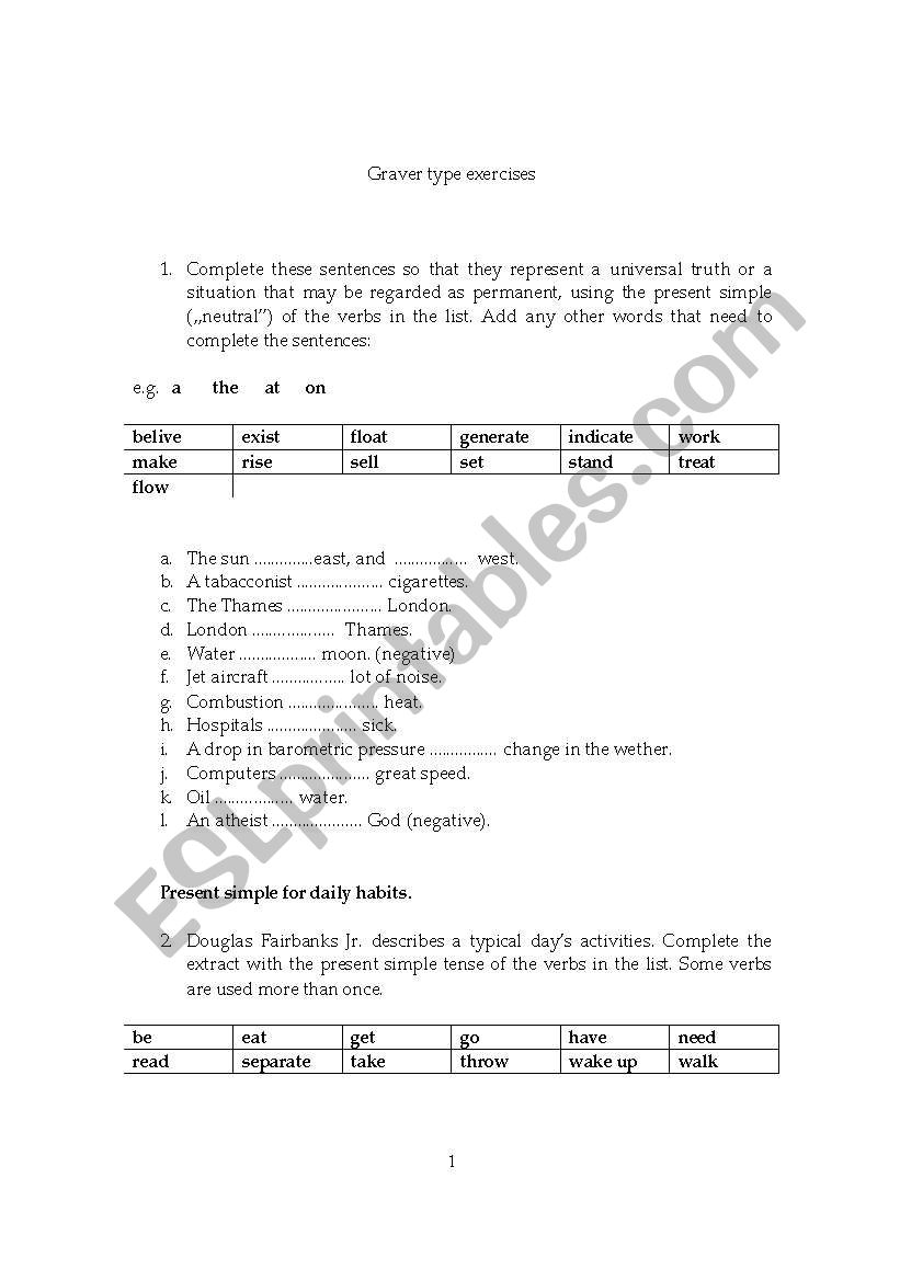 graver type exercises worksheet