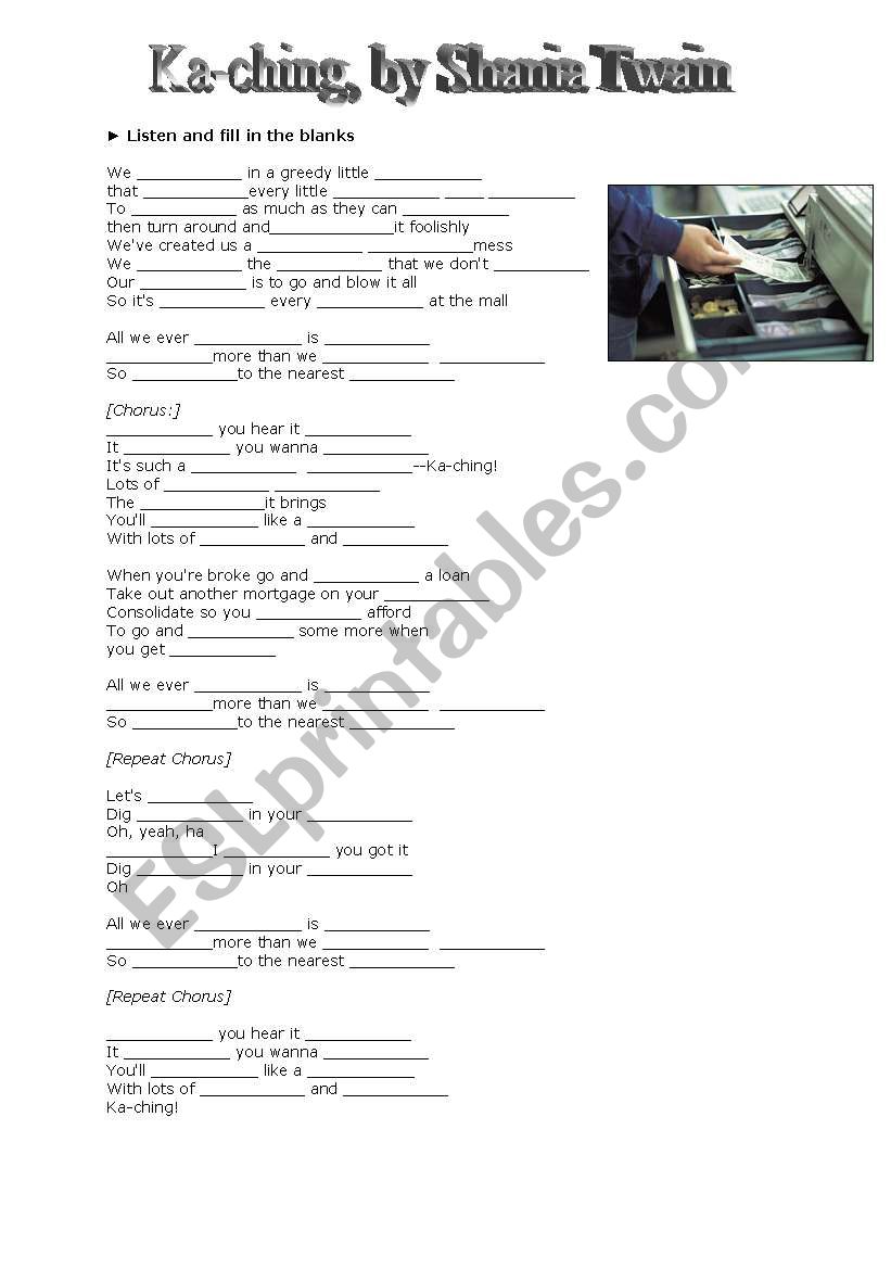 Ka-ching, by Shania Twain worksheet