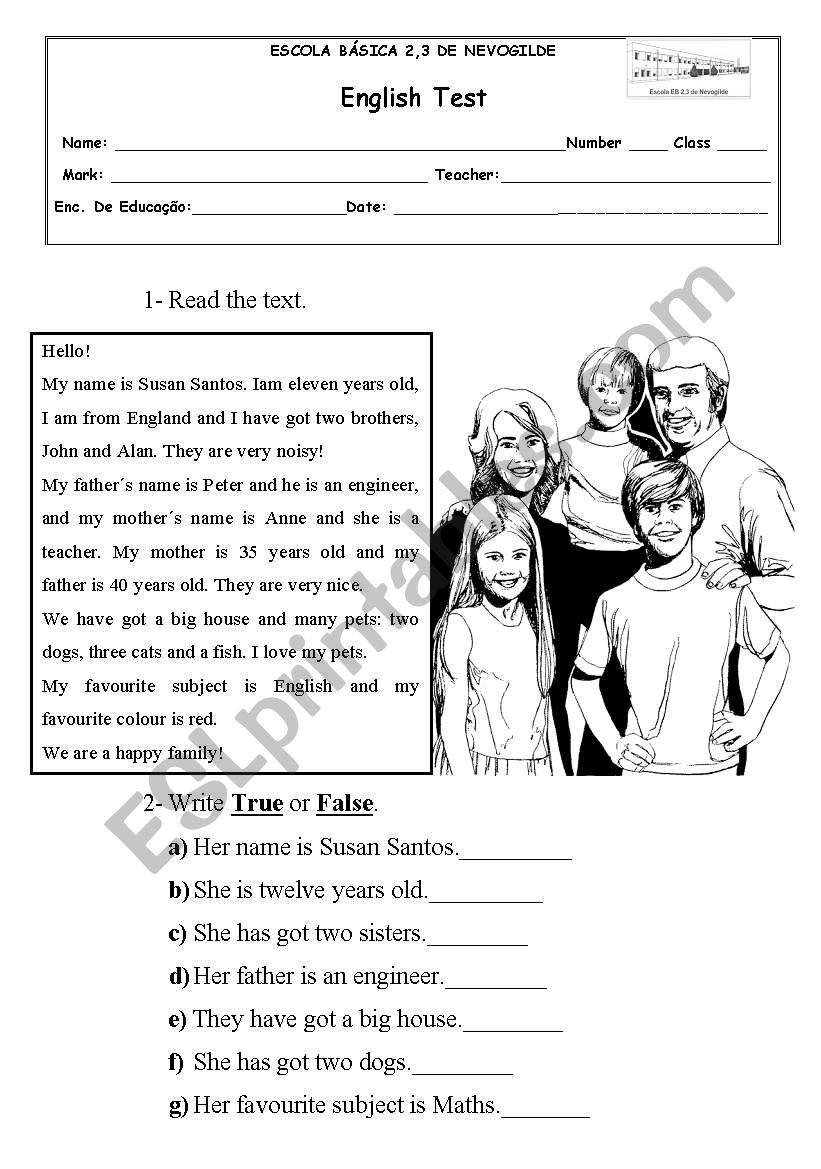 ENGLISH TEST PART 1 worksheet