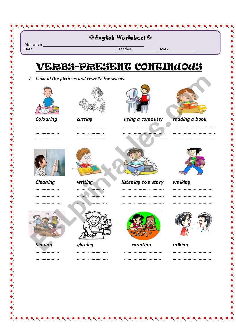 PRESENT CONTINUOUS VERBS worksheet