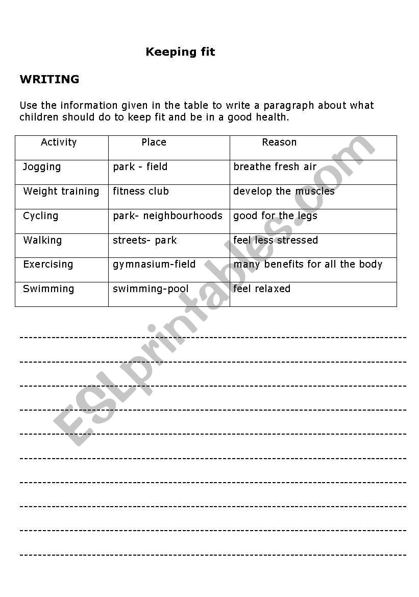 Keeping fit worksheet