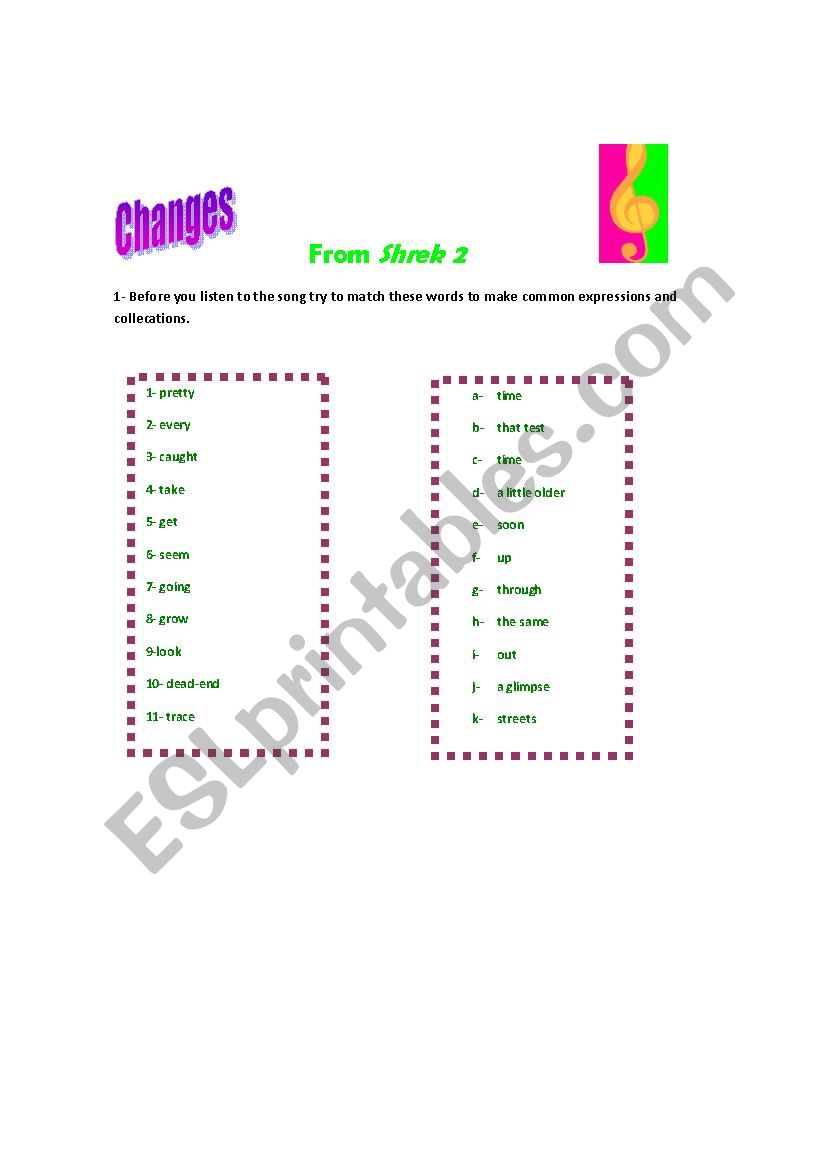 Changes from Shrek 2 worksheet