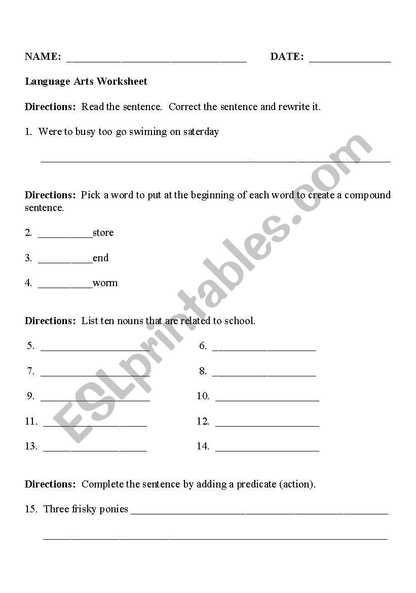 Grammar Review worksheet
