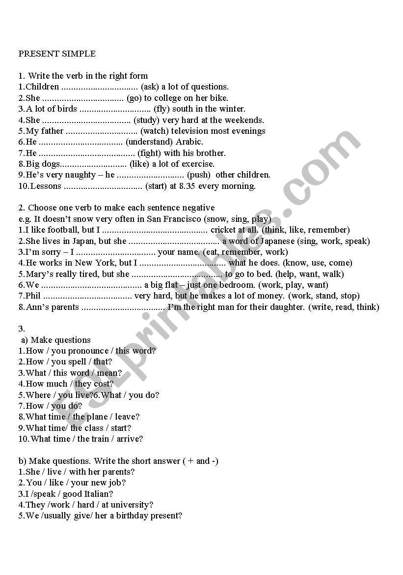 present simple worksheet