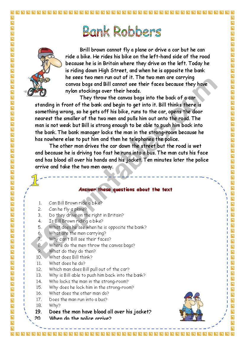 Bank Robbers (Reading) worksheet