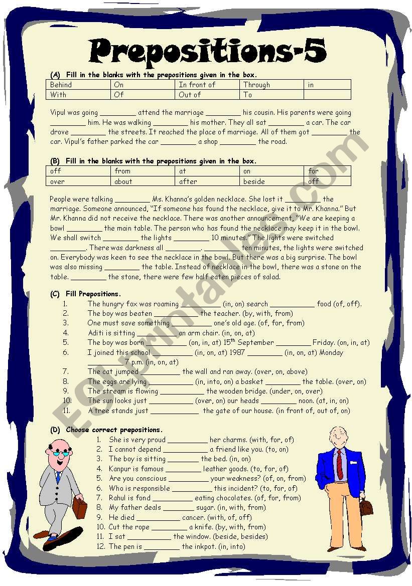 Prepositions-5 (Editable with Answer Key)