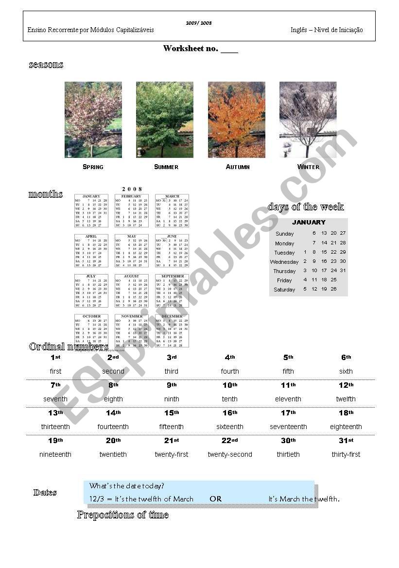 Seasons, Months and days of the week