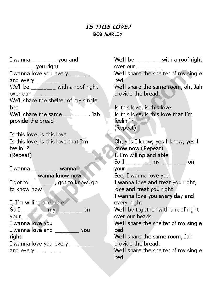 Is this love ? - Bob Marley worksheet